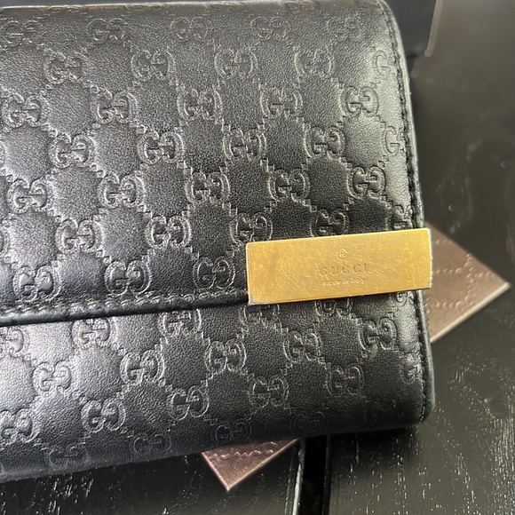Gucci Dark Black Guccissima Leather Metal Flap Wallet - Picture 4 of 5